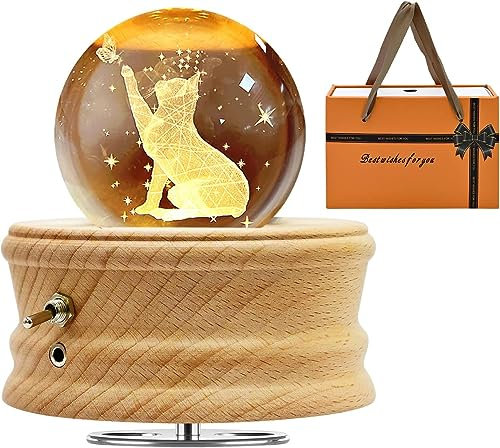 JOIENDY Spieluhr mit Kristallkugel 360°Rotation Base 3D Kristallkugel 70mm Kugelglas Geschenk für Weihnachten Geburtstag Mutter Valentinstag Dekoration