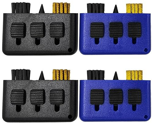 MEMOFYND 4-Teilige Golfschlägerbürste 3-in-1, Golfschlägerrillen-Reinigungsbürste, Golfschläger-Reinigungsset, Golf-Reinigungswerkzeug (Blau, Schwar