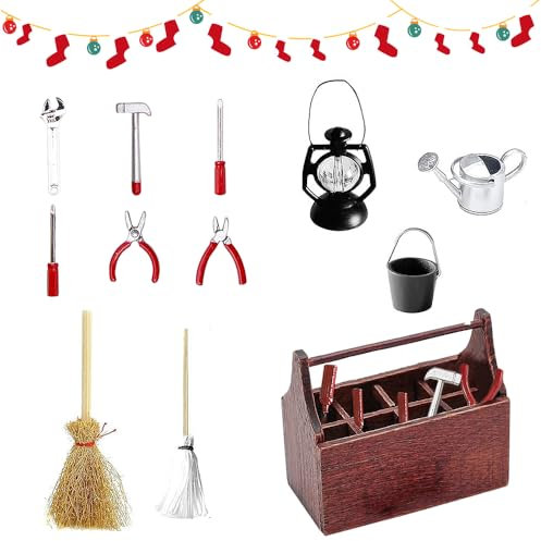 Jiahuade Miniatur Werkzeug,12PCS Wichtel Werkzeugkiste,Mini Werkzeugkasten Wichtel,Wichtel Zubehör Werkzeug,Wichtel Werkzeug,Miniatur Wichtel Zubehör Werkzeug,Wichtel Werkzeug Set
