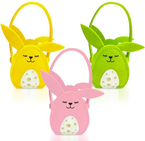 Tundwhite 3 Stück Osterkörbchen Filz Osterhasen,Osterkorb Kinder mit Henkel,Osterkörbchen aus Filz zum Befüllen,DIY Osterhasen Henkeltaschen,Osternest Basteln Hase,Osterkörbe Bastelsachen Deko Farbe