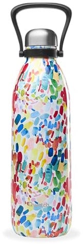 Qwetch - Grande Bouteille Isotherme - Arty 1,5L - 48h Froid et 16h Chaud - Etanche & Sans BPA - Gourde Inox avec Poignée de Portage - Thermos isotherme pour Pique-nique, Camping, Famille