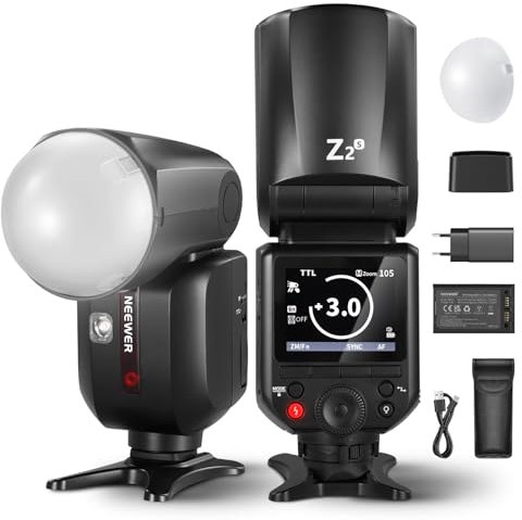 NEEWER Z2-S 2,4G TTL Flash Rundkopf Blitzlicht Speedlite für Sony, 76W Blitz, Blitzgerät mit Kuppeldiffusor, TTL/M TCM Umschalttaste, 2 Modellierlampen 1/8000s HSS 7,4 V Akku 480 Vollleistungsblitz