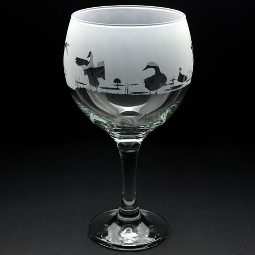 GLYPTIC GLASS ART 'Duck' Hand Etched/Engraved Gin Cocktail Glass