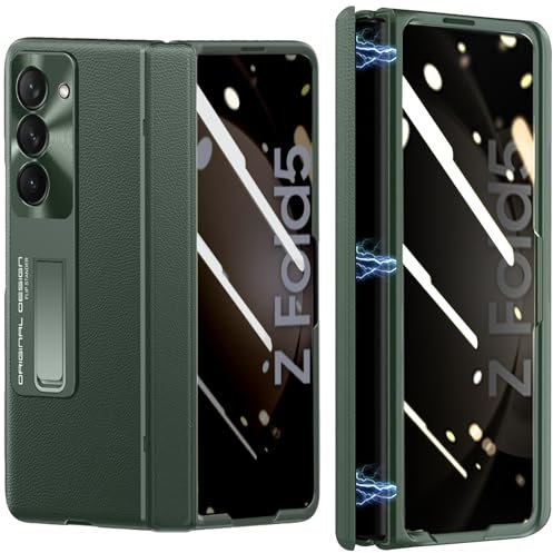 NINKI Compatible pour Samsung Z Fold 5 Coque en Cuir avec Protect de Charnière, Protecteur D’écran Anti-Espion Magnétique Coque Z Fold 5,Housse en Cuir avec Support pour Galaxy Z Fold 5 5G,Vert