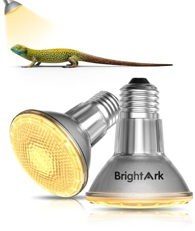 BrightArk 60W Reptilien Wärmelampe E27 Par20 Schildkröte WärmelampeWarmweiß 2700K Dimmbare Terrarium Wärmelampe für Welpen,Reptilien,Schildkröten,Eidechsen,Schlangen,Bärte,Drachen,Küken (2 Stück)