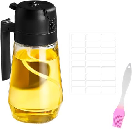 DAKLUNAR 2 en 1 Pulverizador Aceite,470ml Spray Aceite Cocina para Freidora Aire,Aceitera Antigoteo Rociador Para Cocinar,Vaporizador Aceite con cepillo aceite para Cocinar Hornear Asar y Ensaladas
