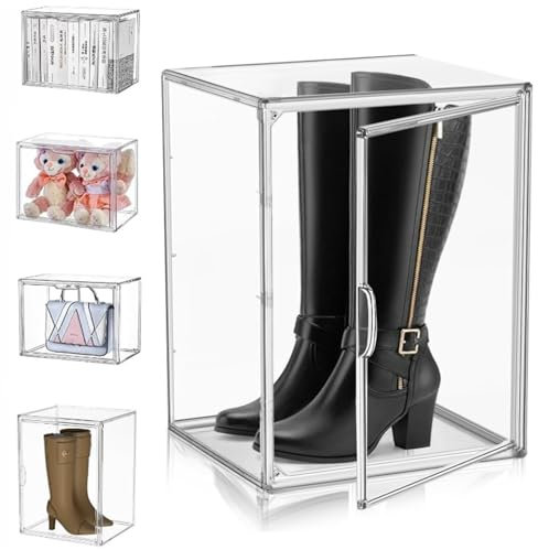 Kensbro Schuhboxen Stapelbar Transparent 40x25x30 cm Acrylbox mit Magnetisch Tür Handtaschen Aufbewahrung Multifunktional Display Case für Handbag Kosmetik Schuhe Bücher