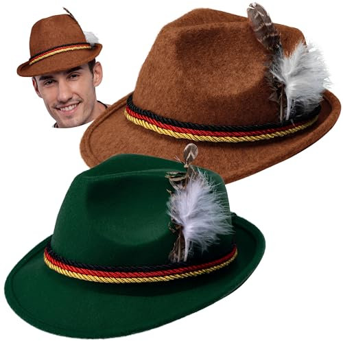 Spooktacular Creations 2 Schweizer Alpenhüte Kostümzubehör, Filz-Fedora-Retro-Set (Schwarz und Grün) für Halloween-Partygeschenke für Erwachsene, Oktoberfest-Bayerisches Verkleiden und Cosplay