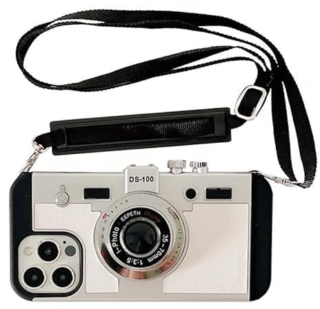 QoKcoahn Emily in Paris Phone Case for iPhone 14 Pro Max, Kawaii 12D Cartoon Vintage Camera Case with Long Lanyard Silicone PC Crossbody Phone Case Shockproof Protector