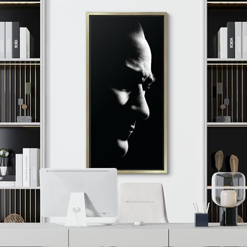 tabloshop Auffälliger Atatürk-Silhouetten-Leinwanddruck, dramatische Schwarz-Weiß-Atatürk-Wandkunst, Atatürk-Druckidee für Heim- und Bürodekoration, Geschenkidee (Rollenleinwand, 60 x 120 cm)