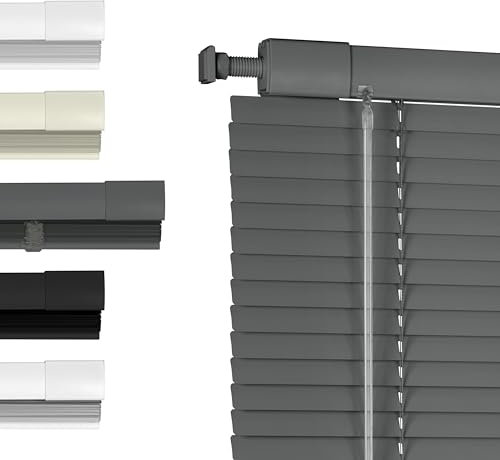 HOTSOON Cordless No Drill No Tool Horizontal Blinds 1 Aluminum Mini Blinds Light Filtering Inch Blinds Room Darkening Custom Size Shades&Blinds for Window, Office, Smoky Gray, 28 W x 65 H
