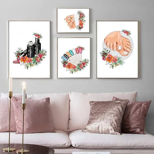Yffgeartp Wandkunst Nagellack Maniküre Pediküre Poster und Druck Schönheitssalon Leinwand Malerei Spa Dekor Bilder für Wohnzimmer Ungerahmt