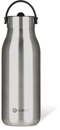 LES ARTISTES Paris A-2374 Bottle'Up 2.0, Thermos 1 litre, Gourde isotherme sans BPA, Réutilisable, Garde au chaud 12h et au froid 24h, Poignée, Acier Inoxydable, Design Pearl