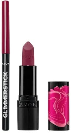 Avon Ultra Duo Lipstick & Lip Liner, Red Lip Kit, Long Lasting Contour Liner, Matte Finish Lipstick, Berry Blast and Cherry Jubilee