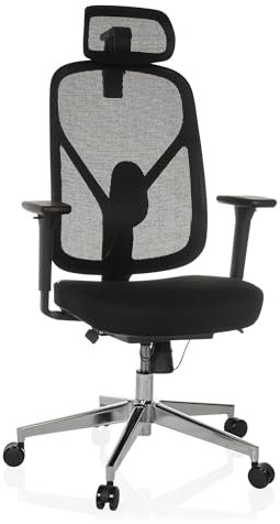 hjh OFFICE Silla de Oficina ergonómica RALOO Pro Silla giratoria de Rejilla con reposacabezas y Apoyo Lumbar Regulables, Asiento Regulable en Profundidad, Negra