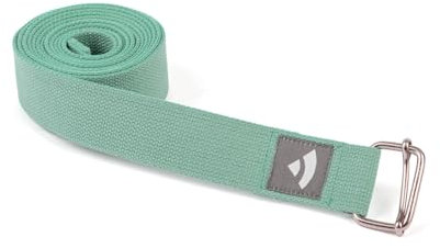 Bodhi Yogagurt | ASANA Belt aus 100% Baumwolle | Praktisches Yoga-Zubehör zur Dehnung | Yoga-Gurt mit Schiebeschnalle aus Metall | Anfänger & Fortgeschrittene | 250 x 3,8 cm (mineral blue)