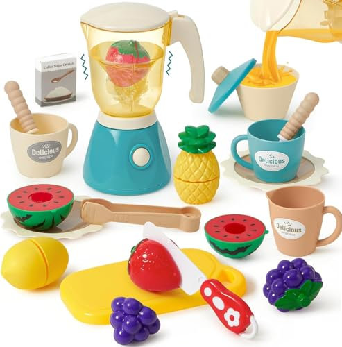 Tacobear Accesorios Cocina Juguete Juegos Infantiles, Blender Smoothie Maker Comida Juguete Fruta Taza de Té Menú Juegos de Rol Utensilios Cocinita Infantil Cumpleaños Regalo Niña 3 4 5 6 años (verde)