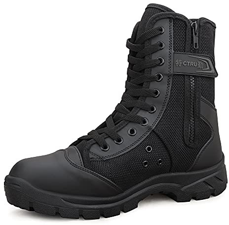 LUDEY Uomo Stivali da Combattimento Stivali Tattici Militari Leggeri Scarponi della Polizia di Pattuglia con Cerniera Laterale Modello 307B-47EU