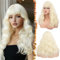 BARSDAR 46cm Gewellt Blond Perücke mit Pony, Mittel Lange Perücke mit Pony für Frauen Lockige Gewellt Synthetisches Hitzebeständig Schulterlange Perücke Cosplay Party - Platin Blond