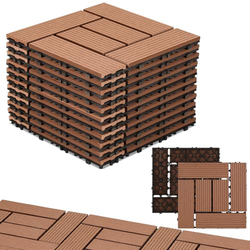 Randaco WPC Terrassenfliesen, 30x30cm WPC Fliesen 66er Set für 6 m², Balkonfliesen Klicksystem, Bodenbelag für Balkon & Terrasse, Terrassendielen Wetterfest mit Drainage, Braun