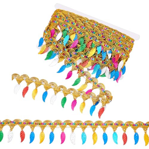PH PandaHall 10 Yards Fransenbesatz Goldfarben 5.5cm Filigranes Spitzenband Mit Quaste In Blattform Bordüre Stoff Zum Nähen von Fransen Quastenbesatz Dekorative Borte Für Kleidung Gürtel Hüte Basteln