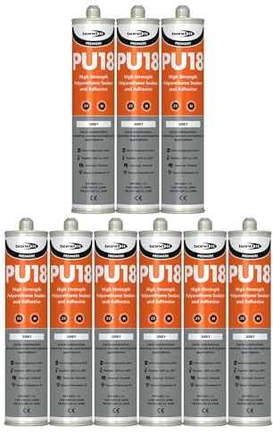 Bond It PU18 High Strength Polyurethane Adhesive and Sealant – 9x Grey, 310ml | Sealant Adhesive – Oil & Chemical Resistant | Flexible Sealant for Engineering – Construction – Automotive & Marine
