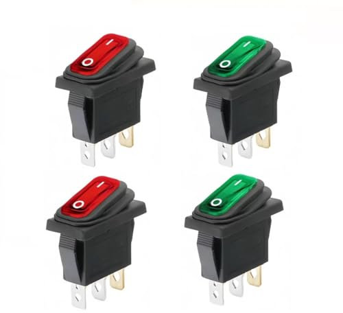 Switian Lot de 4 Interrupteurs Bateau KCD1 IP67 3 Broches LED Rouge/Vert - 250V/6A 125V/10A - Haute Durabilité pour Marine, Industriel & Électroménager