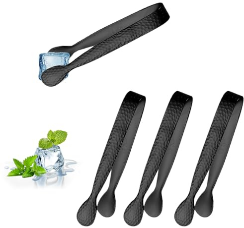 HUANR 4 Stück Eiswürfelzange, 304 Edelstahl Zuckerzange Eiszange Klein | Vintage Schwarz Zange Klein, Edelstahl-Eiszange Set Candybar Zangen, für Eiswürfel, Süßigkeiten, Kekse