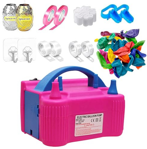 Aex Pompe à ballon électrique portable avec double buse (AC220-240 V 600 W) pour fête, mariage, anniversaire, activités et festivals (rose vif avec fixation)