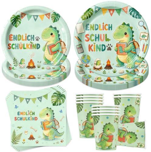 Sunshine smile 50 Stück Einschulung Partygeschirr Set,Einschulung Schulanfang Partyset mit Pappteller Becher und Servietten,Schulanfang Pappteller Set,Party Geschirr für 10 Gäste