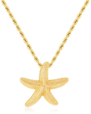 TOVABA Klobige goldene Halskette, einfacher Seestern-Muschel-Anhänger, Muschel-Halskette, Bohemian-Sommer-Strand-Halsketten für Urlaub