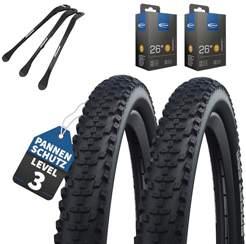 2er Set Schwalbe Fahrradreifen Smart Sam HS624, 26 Zoll x 2.00 Zoll (50-559), auswählbar mit Schläuchen AV/DV/SV/Ohne + 3 MSZweirad Reifenheber