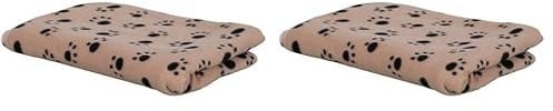 Kerbl Hundedecke Stella (beige mit Pfotenmotiv, L x B 140 x 100 cm, aus flauschigem Fleece, leichte Decke) 80306 (Packung mit 2)