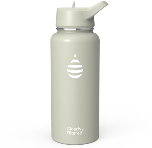 Clearly Filtered Water Bottle | Removes 200+ Contaminants, Double-Wall Insulated Stainless Steel, BPA/BPS Free, Phthalate Free, Filters Flouride Lead Chlorine (32oz, Sage Gray)