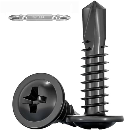 FandWay 80 Pièces Vis Autoforeuse Metal Noir,M4,2x32mm Vis à Tôle Autotaraudese et Autoperceuse Autoperforante Inox 410 Cruciforme Tête Ronde Large Bombé avec 1 Bits pour Aluminium Bois Plastique.