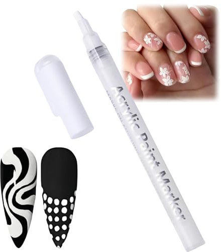 White Nail Pencil & White Tip Nail Polish - Fine Tip Nails Polish Pens for DIY Dot & Line Designs. Perfect for Precision Nails Decoration with Fast-Drying Formula. Ideal for Beginners & Pros