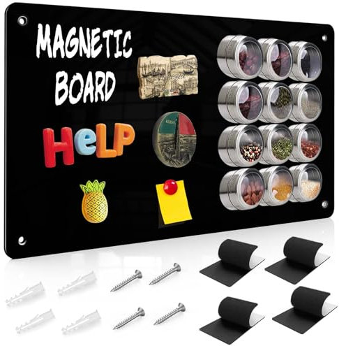 Raweao Tablero Magnética Pared 30x43.5x0.08cm, Pizarra Magnético de Pared para Imanes, Pantalla Magnética para Poner Imanes para Hogar, Oficina, Cocina, Aula(Negro - 1 Paquetes)