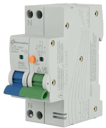 Electraline 87013 Interruttore Magnetotermico Differenziale (RCBO), 25A, Tipo A, Curva C, Sensibilità 30mA, Connessione 1P+N,