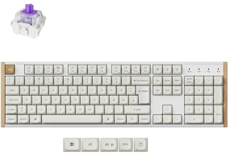 Keychron K10 HE Vollgröße DE-ISO Layout Wireless Mechanische Tastatur mit Magnet-Schaltern & Hot-Swap - Bluetooth/2.4GHz/USB-C, RGB-Beleuchtung QMK-Programmierung für Mac/Win, Holzdesign (Weiß)