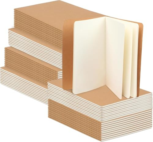 Sixstore 48 Pack Small Kraft Blank Notebook Bulk Set, Journals for Kids, Artists, Drawing, Sketchbook, Office Supplies, Unlined Size:5.1 x 3.5 inch (9 x 13cm), 22 Sheets Each (44 Pages)