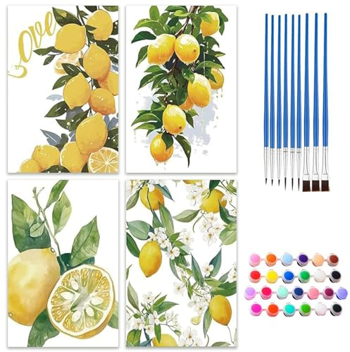 4 Stück Malen Nach Zahlen Cocktail Set - DIY Set Cocktail Malen, DIY Malen Nach ZahlenSet, Anzug für Anfänger, Erwachsene und Kinder, mit 36 Farben Acrylfarbe & 9 Pinseln, Ohne Rahmen (20 x 30 cm)