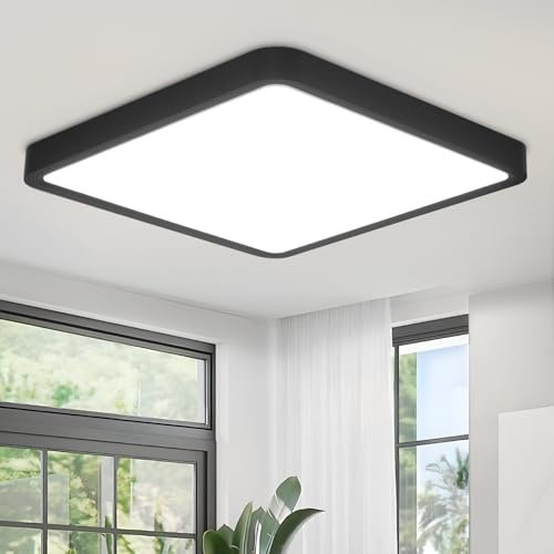 Laittiin Deckenleuchte LED Deckenlampe Flur - 23cm Küchenlampe Schwarz | Schlafzimmerlampe 18W Flurlampe Decke 6000K Kaltesweiß Eckig Badlampe Flach für Bad Flur Küche