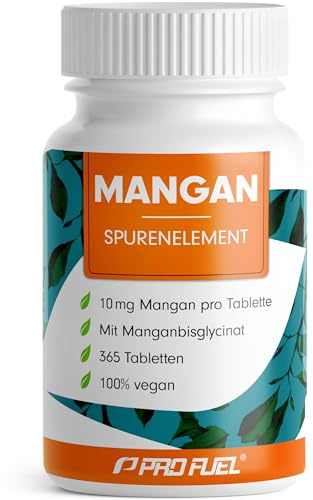 Mangan Tabletten 365x mit 10 mg Mangan aus hochwertigem Manganbisglycinat – essentielles Spurenelement - Jahresvorrat mit 365 kleinen Tabletten (Mini-Tabs) - laborgeprüft mit Zertifikat - 100% vegan
