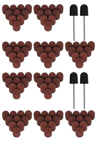CYSFETENA 120# Körnung Schleifkappen Set für Nagelbohrer, 100 Stück Maniküre Schleifbänder mit 4 Schaft, Schleifhülsen Nagelfräser Nagelfräser Aufsätze zum Polieren und Schleifen von Nägeln Glas