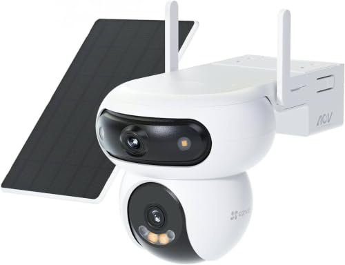 EZVIZ HB90x Caméra de sécurité extérieure intelligente, double objectif 2K, angle de 360°, fonctionne avec batterie 10 400 mAh, avec panneau solaire, surveillance continue sans WiFi, vision nocturne