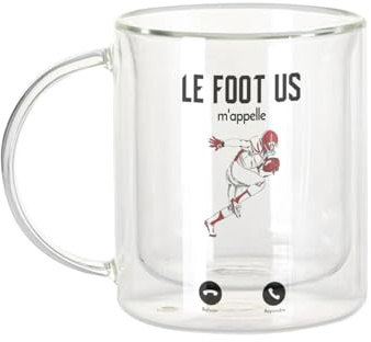 Fabulous Mug Verre Double Paroi - Le Football Américain M'Appelle Sport Loisir - Tasse a Cafe et The Isotherme 330ml Effet Suspendu Anti-Brulure Imprime en France