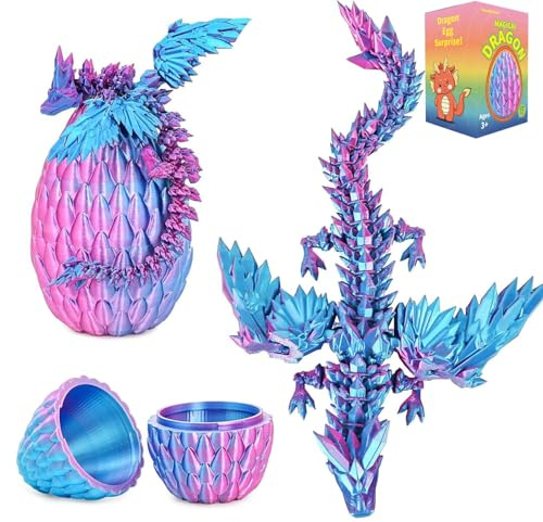 Shangkanlan Drago 3D nell'uovo – figura di drago in cristallo completamente articolato, decorazione dorata per scrivania e collezionista, Pasqua e Natale (viola)
