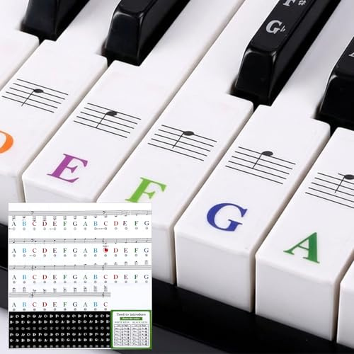 2Stück Keyboard Aufkleber Noten Keyboard Noten Aufkleber Keyboards Lernen für 88/76/61/54/49/37 Transparenter und Entfernbarer Pianokey-Aufkleber für Piano Lernen Anfänger
