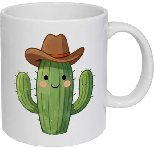 Azeeda 'Cactus Wearing Cowboy Hat' Ceramic Mug - 320ml (11oz) (MG00101036) | Coffee / Tea Cup for Home, Office, Hot Drinks and Gifts