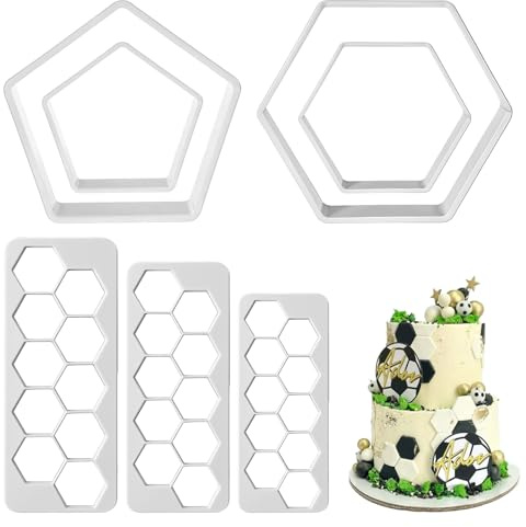 Cobee 7PCS Hexagon Cookie Cutter Set, 7 Sizes Plastic Soccer Cake Fondant Cutters Biscuit Cutters for Kitchen DIY Craft Football Cake Decorations Desserts Baking Tools